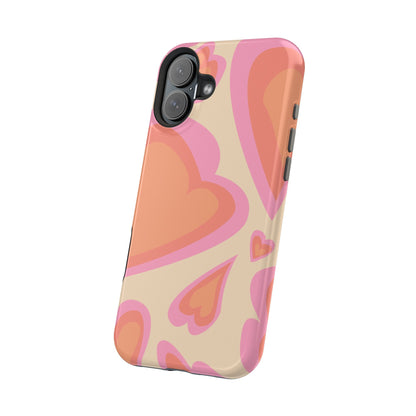 Retro Pink Hearts MagSafe iPhone Case – Shock-Resistant, Matte Finish, Dual-Layer Protection