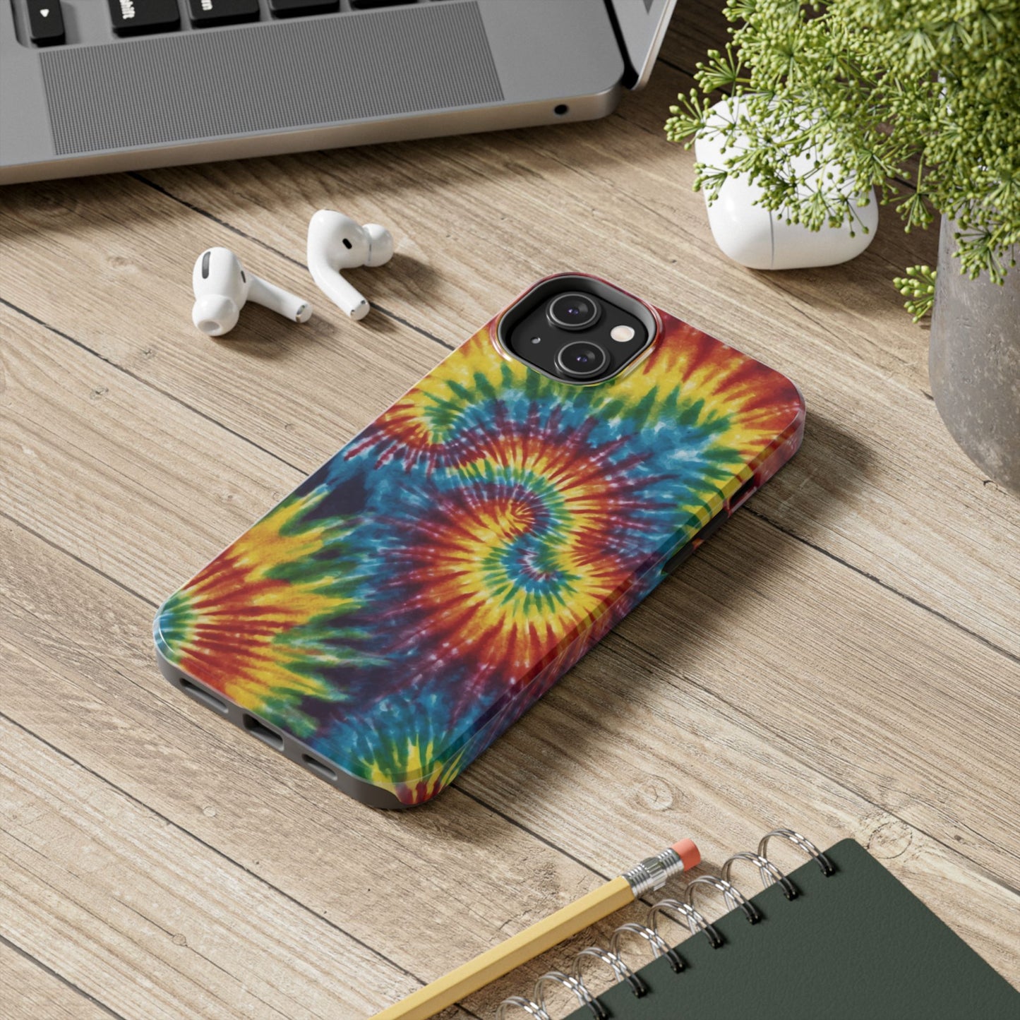 Retro Tie-Dye Swirl iPhone Case – Rainbow Spiral Design