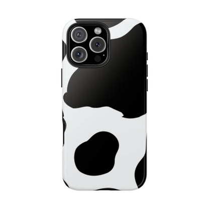 Bold Black and White Cow Print Tough iPhone Case – Modern Animal Pattern with Dual-Layer Protection