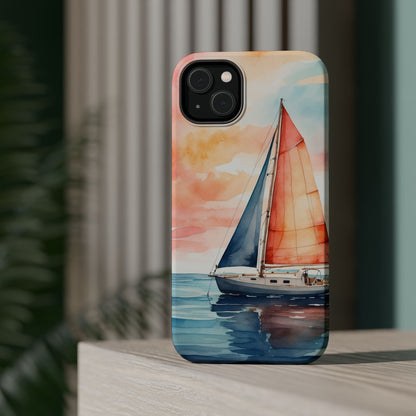 Sunset Sail MagSafe iPhone Case – Watercolor Sailboat and Sky Design