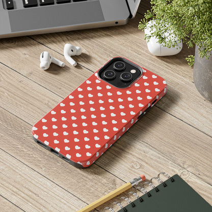 White Hearts on Red iPhone Case