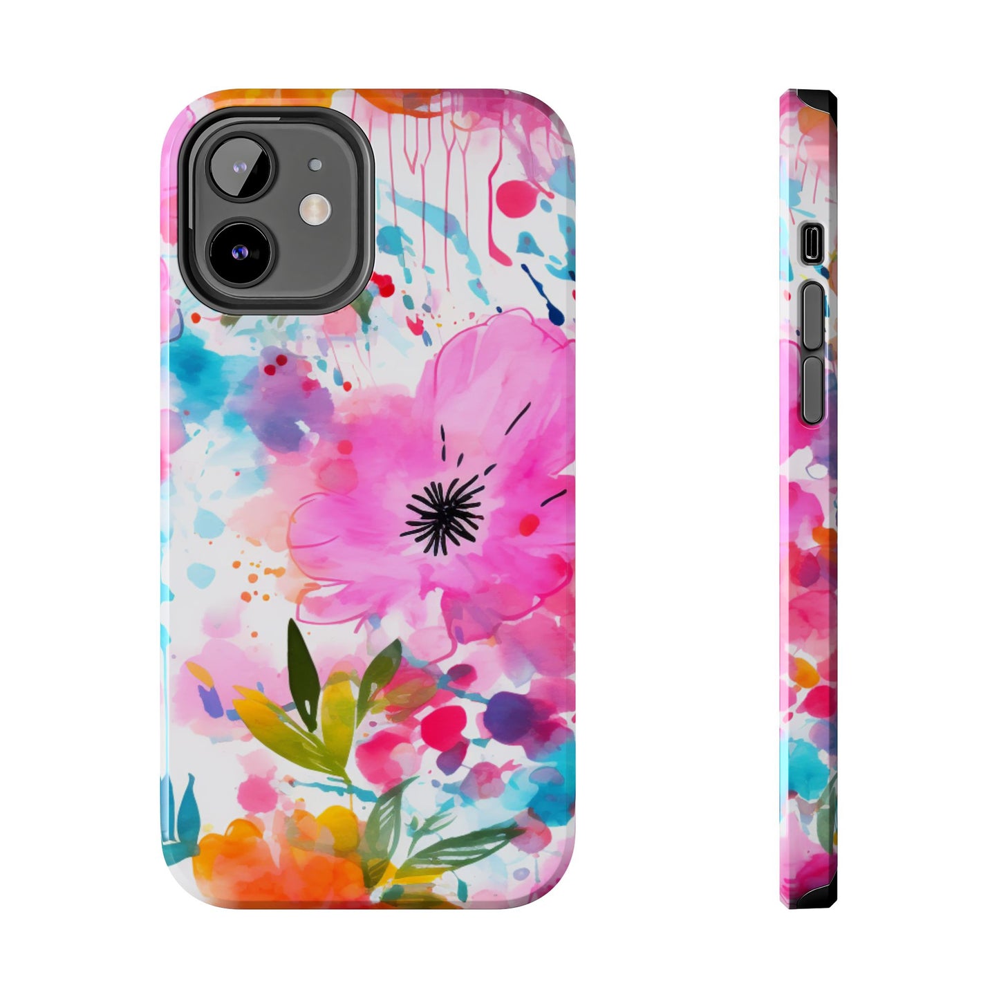 Color Splash Pink & Orange Watercolor Floral - iPhone Case