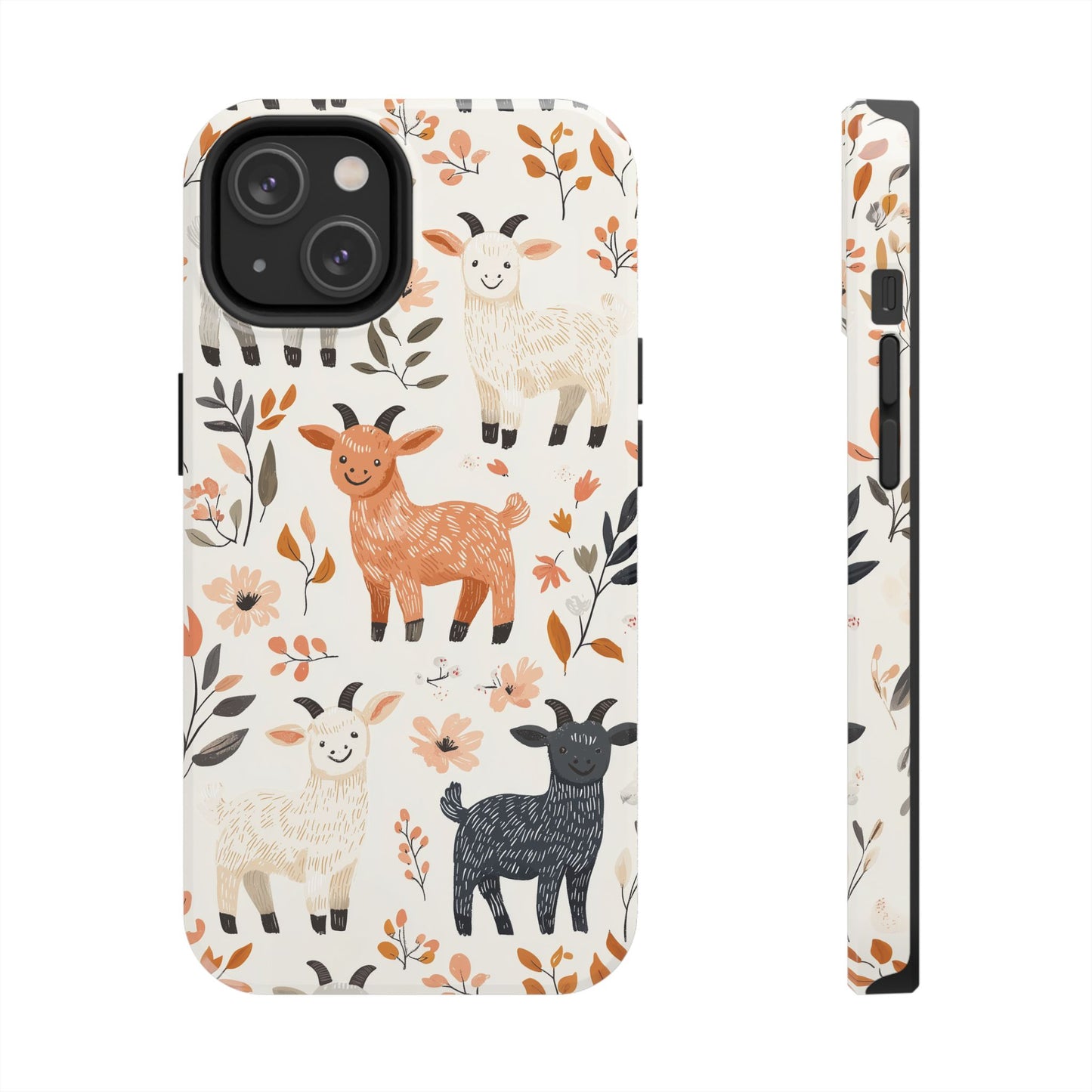 iPhone Case: Smiley Goats & Dried Flowers – Vintage Charm