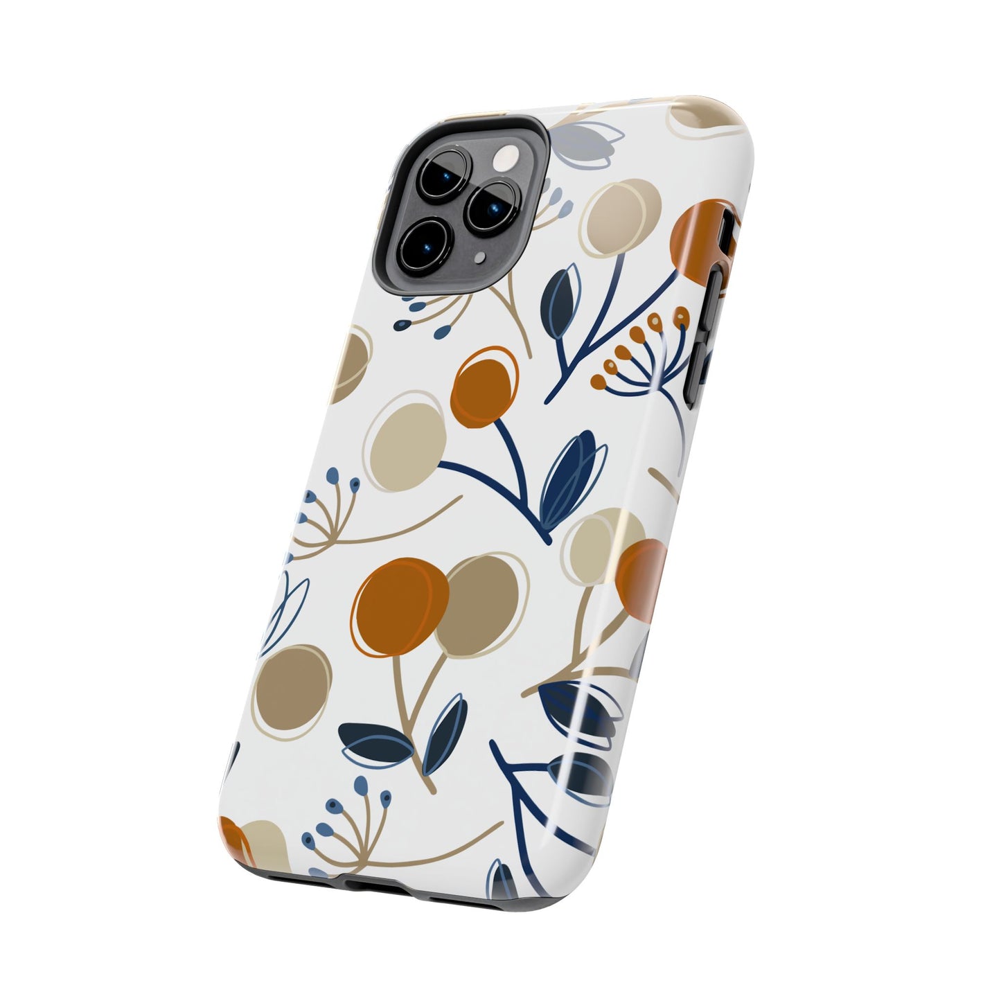 Modern Botanical Berries Tough iPhone Case – Earthy Tones & Navy Accents, Shock-Resistant