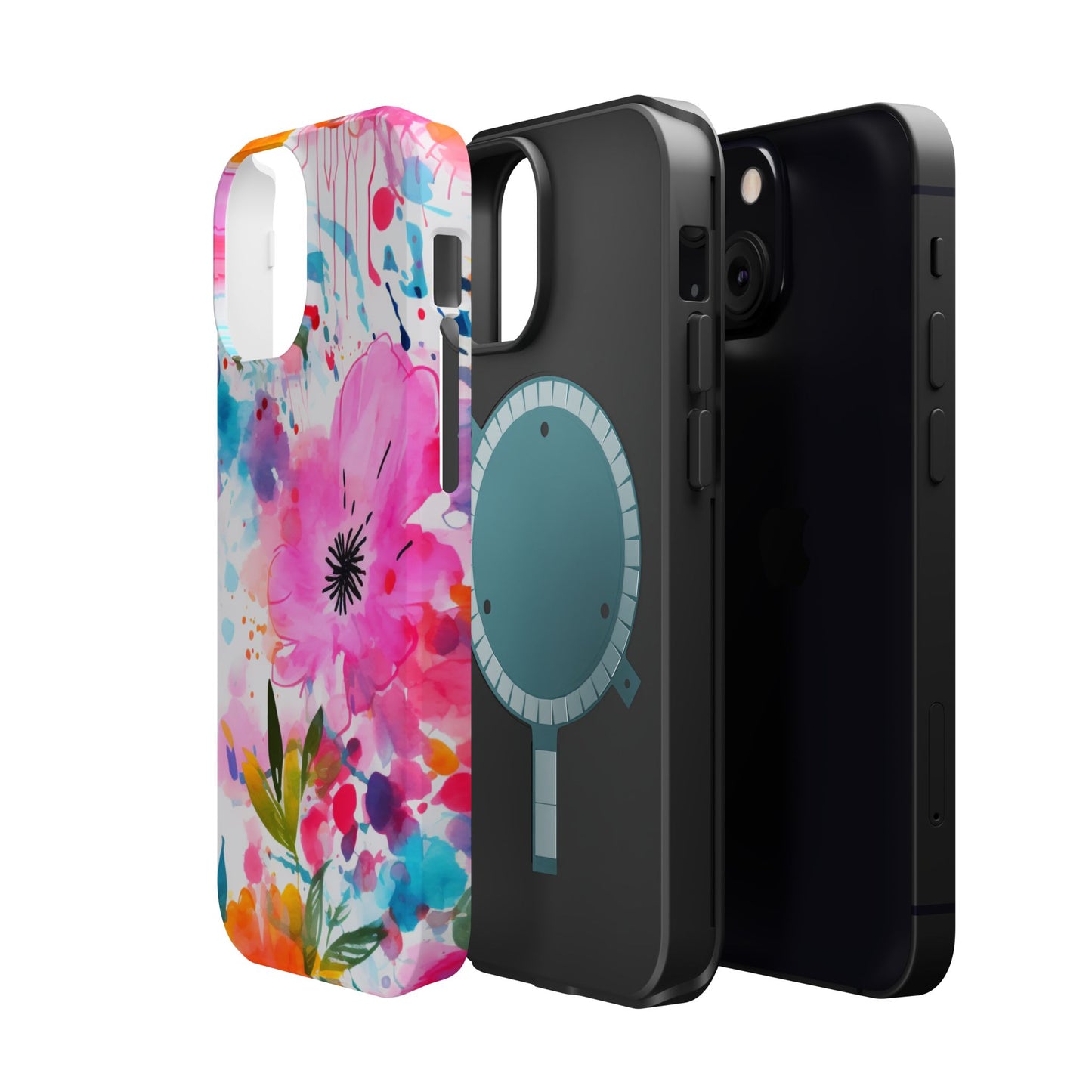 Color Splash Pink & Orange Watercolor Floral - MagSafe iPhone Case