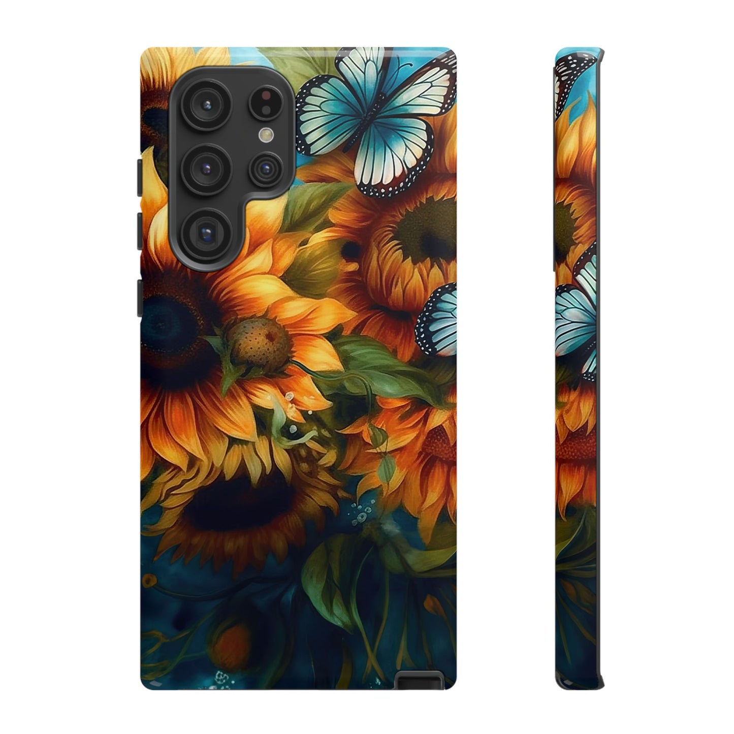 Aqua Blue Butterfly & Sunflower Art – Samsung Galaxy Case