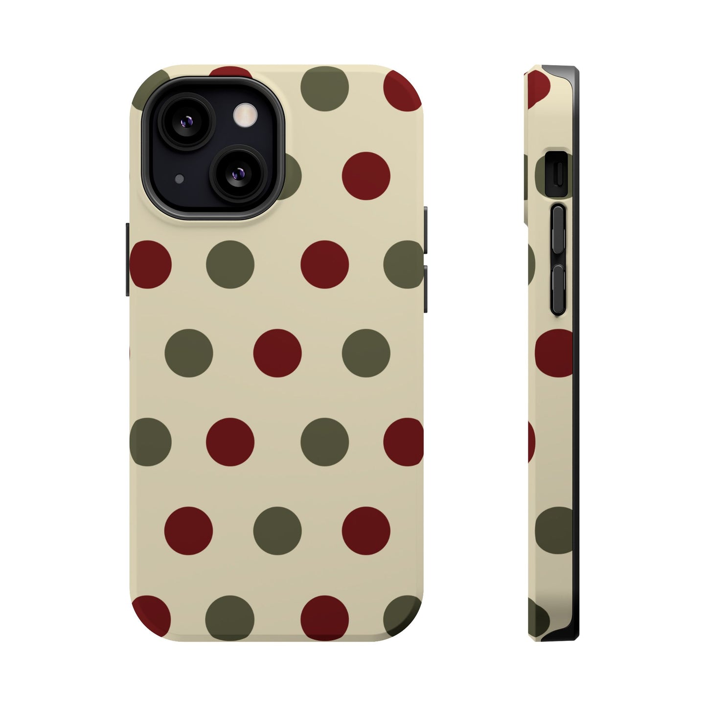 Red & Green Polka Dots on Cream – MagSafe iPhone Case