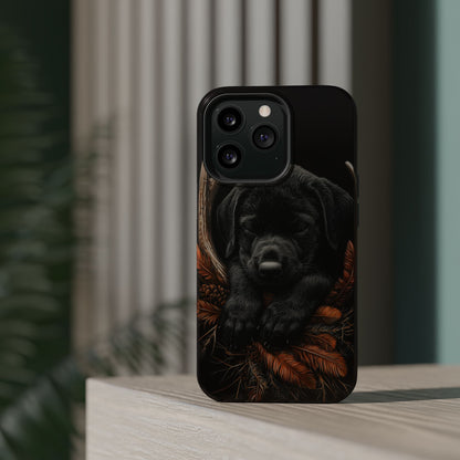 Charming Black Labrador Puppy on Feathers MagSafe iPhone Case