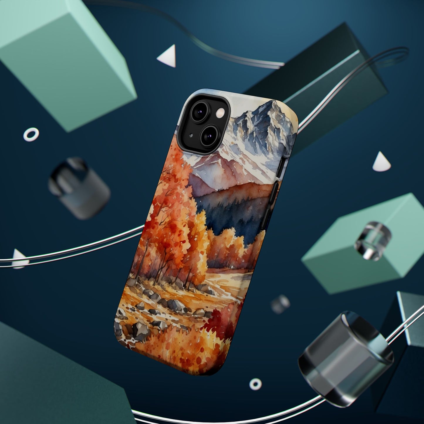 Watercolor Autumn Forest and Mountains - MagSafe iPhone Case