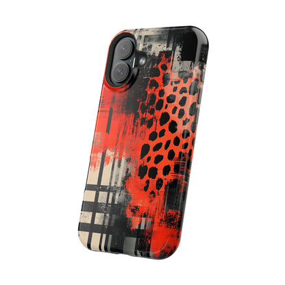 MagSafe iPhone Case: Cheetah Plaid – Red & Black Pattern