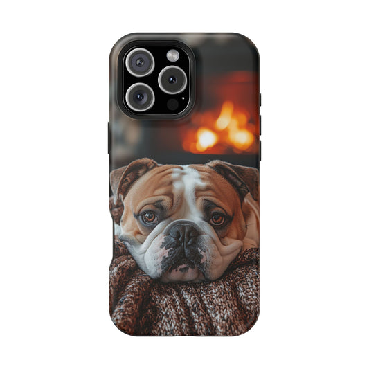 Cozy Bulldog MagSafe Case – Fireside-Inspired Protective Cover