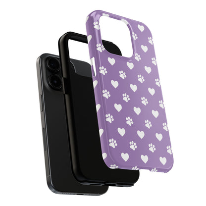 Lavender Paw Prints & Hearts Design - Adorable Pet Lover iPhone Case