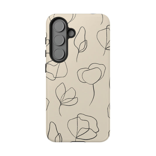 Minimalist Line Art Floral Tough Samsung Galaxy Case – Elegant Abstract Design with Dual-Layer Protection