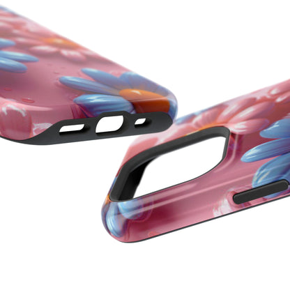 Pastel Daisy 3D MagSafe iPhone Case – Glossy Pink and Blue Floral Design, Full Protection