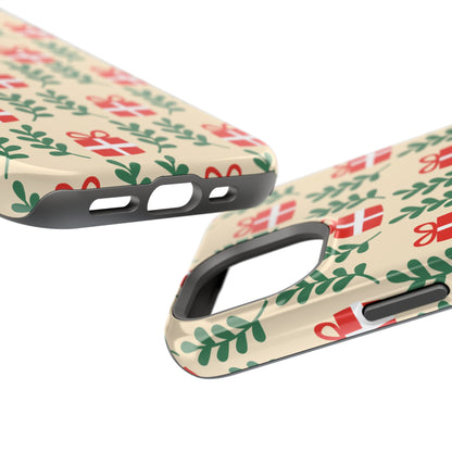 MagSafe iPhone Case: Holiday Cheer – Red Gifts & Green Leaves