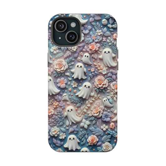 MagSafe Ghosts Flowers Phone Case - Ethereal Clay Autumn and Halloween Aesthetic - Fits All MagSafe Compatible iPhones