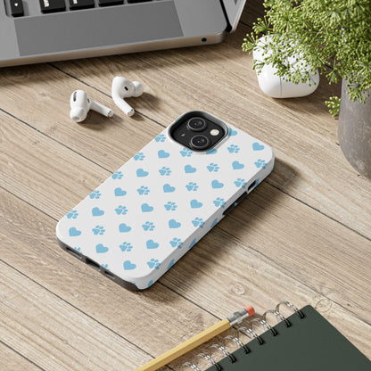 Blue Paw Prints & Hearts – Adorable and Durable iPhone Case for Pet Lovers