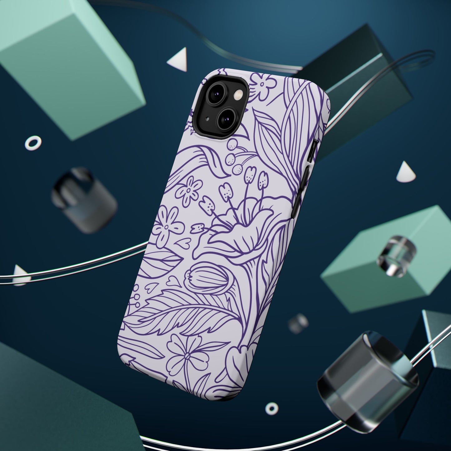 Lavender Floral Line Art Tough MagSafe iPhone Case – Minimalist Botanical Design with Dual-Layer Protection