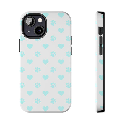 iPhone Case - Aqua Paw Print & Heart Design