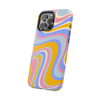 Groovy Pastel Waves MagSafe iPhone Case – 70s-Inspired Design with Dual-Layer Protection