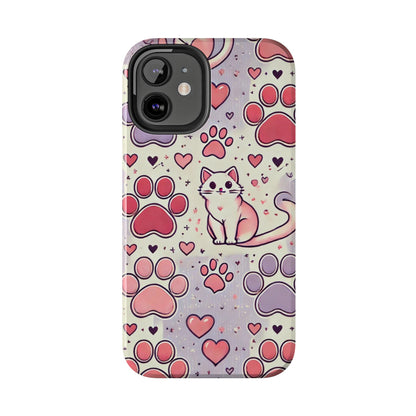 Cute Cat and Paw Print iPhone Case - Pet Lover’s Protective Cover