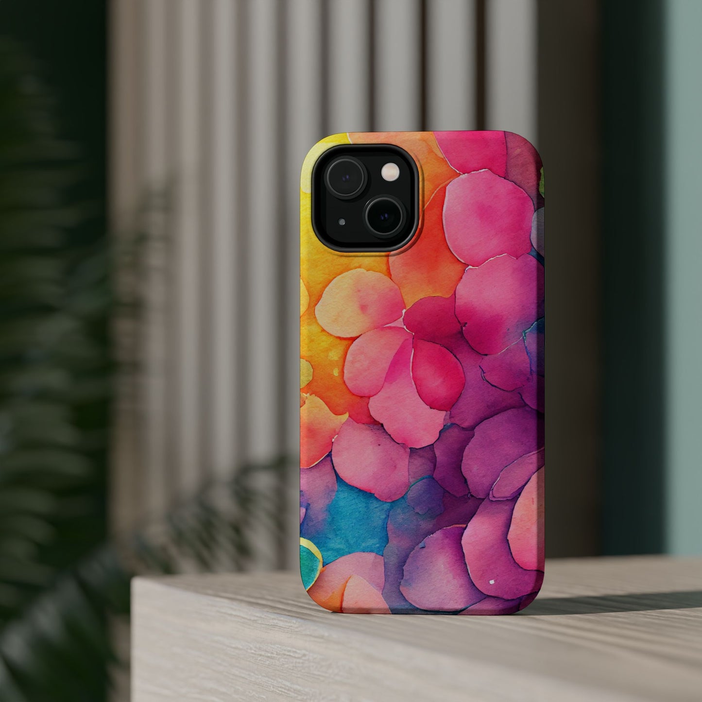 Sunset Petals Watercolor MagSafe iPhone Case – Slim Design, Glossy Finish