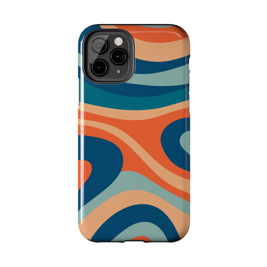 Retro Vibe Wavy Stripes iPhone Case – 70s-Inspired in Teal, Orange, and Rust