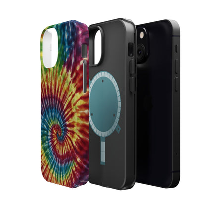 Vibrant Spiral Tie-Dye MagSafe Case – Retro Rainbow Design