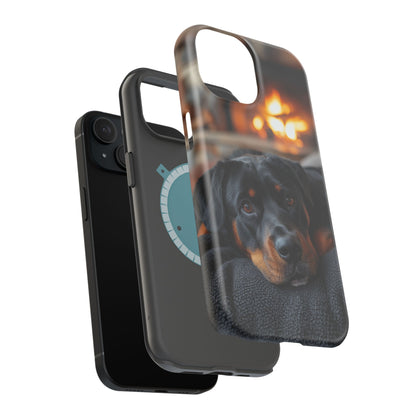 Charming Rottweiler by the Fireplace MagSafe iPhone Case – Cozy & Functional Design