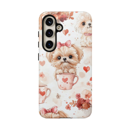 Puppies & Heart Mugs Samsung Galaxy Case – Sweet Dog & Floral Design, Shockproof & Slim