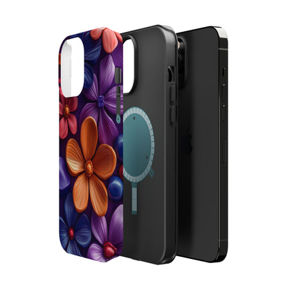 Bold Floral 3D MagSafe iPhone Case – Vivid Purple and Orange Flower Design, Shock-Resistant