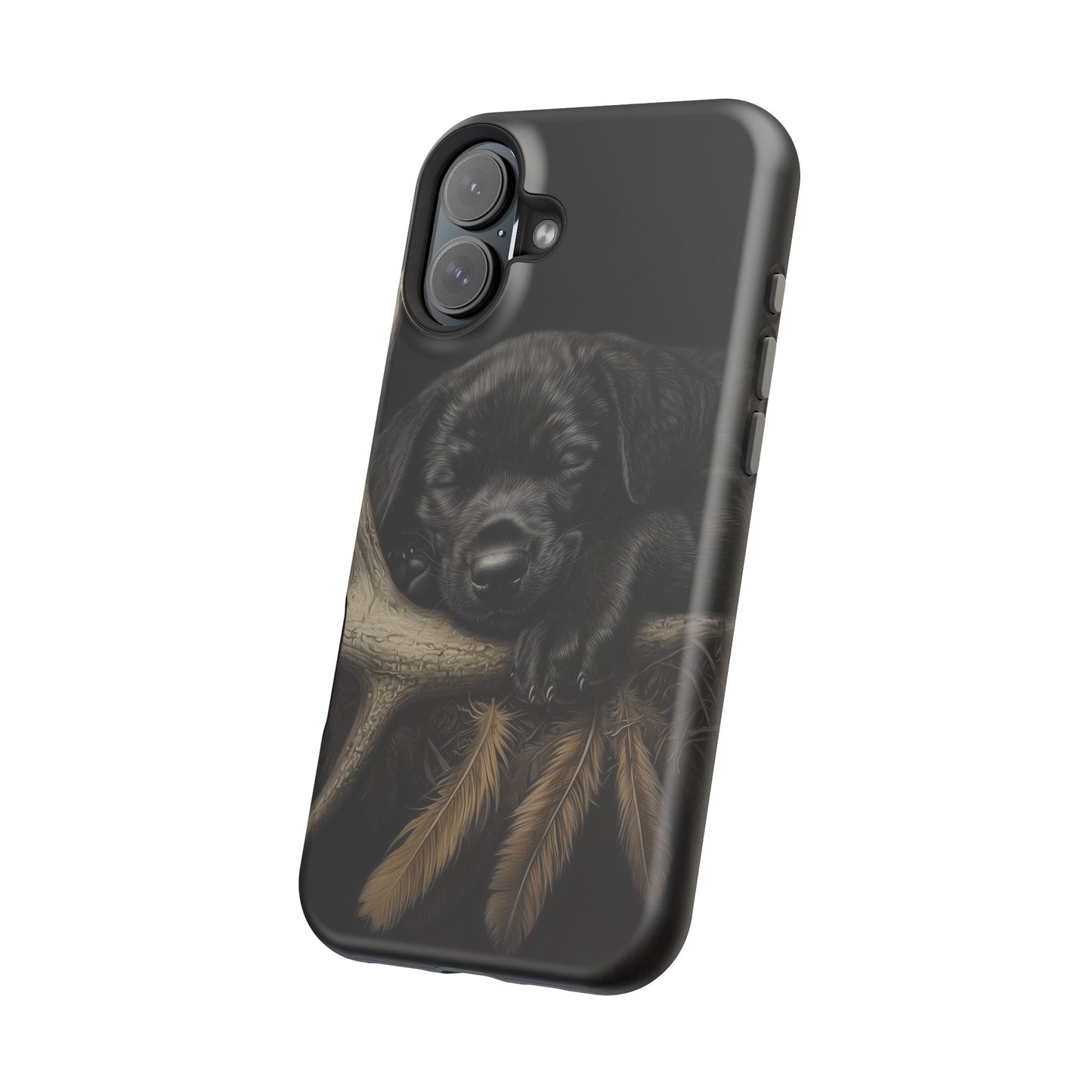 Adorable Black Labrador Puppy on Feathers MagSafe iPhone Case