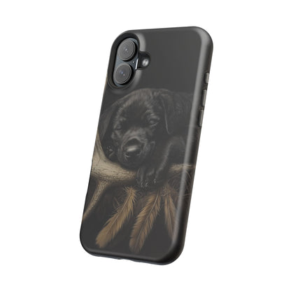 Adorable Black Labrador Puppy on Feathers MagSafe iPhone Case