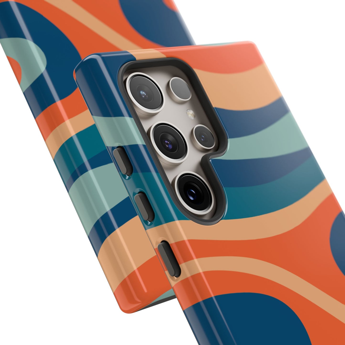 Retro Vibe Wavy Stripes Samsung Galaxy Case – 70s-Inspired in Teal, Orange, and Rust