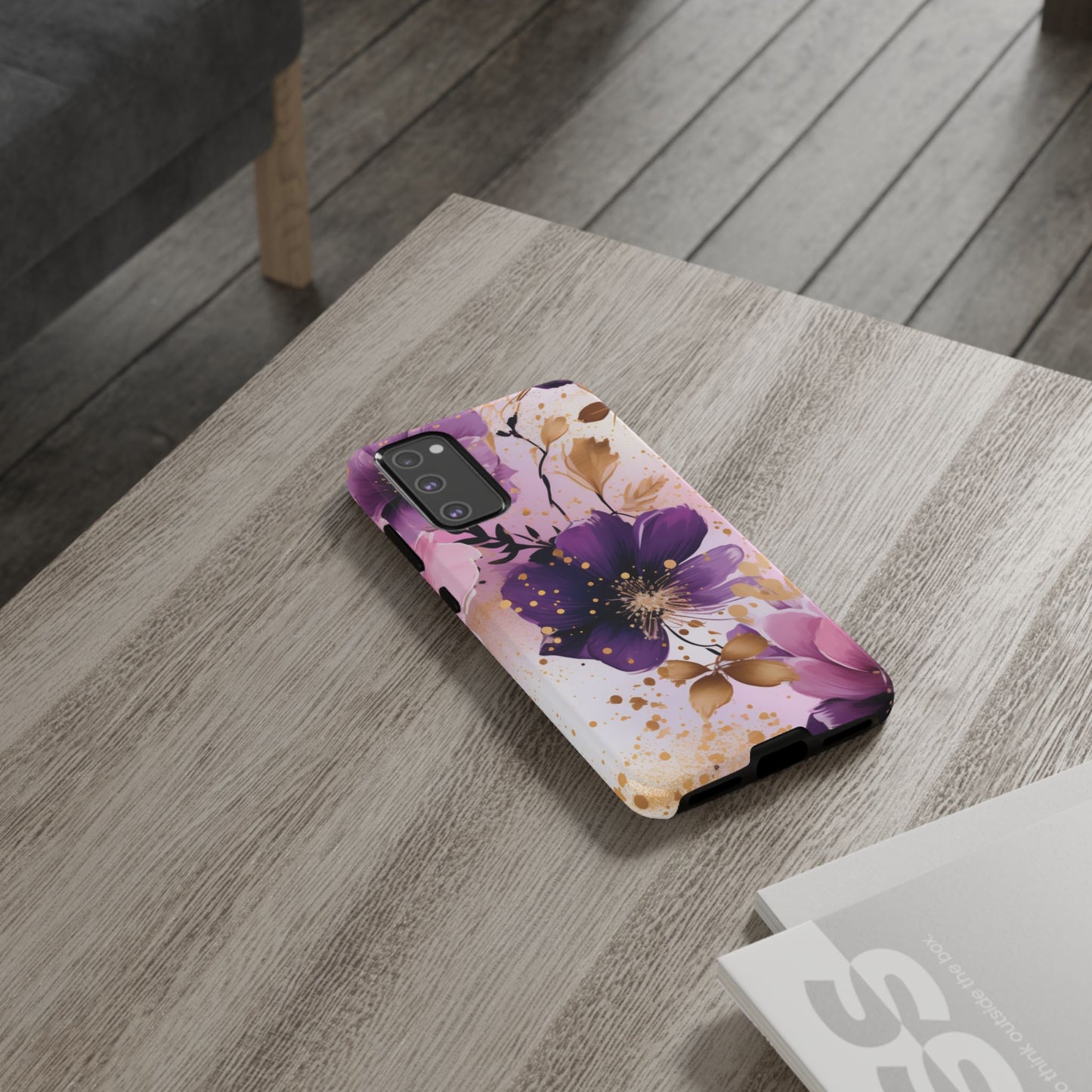 Elegant Purple & Gold Floral Samsung Galaxy Case - Luxe Flower Design