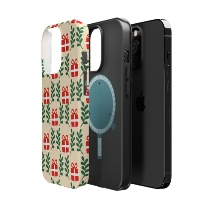 MagSafe iPhone Case: Holiday Cheer – Red Gifts & Green Leaves