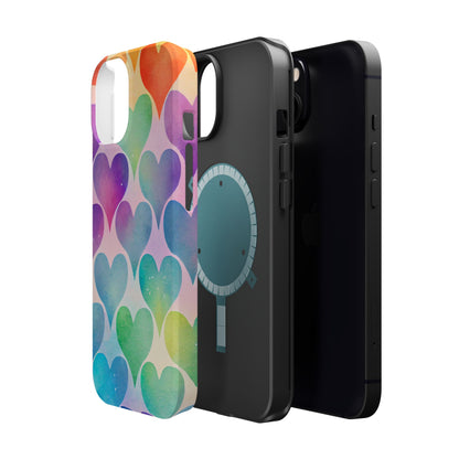 Rainbow Hearts Watercolor iPhone Case – Slim Design, Glossy Finish