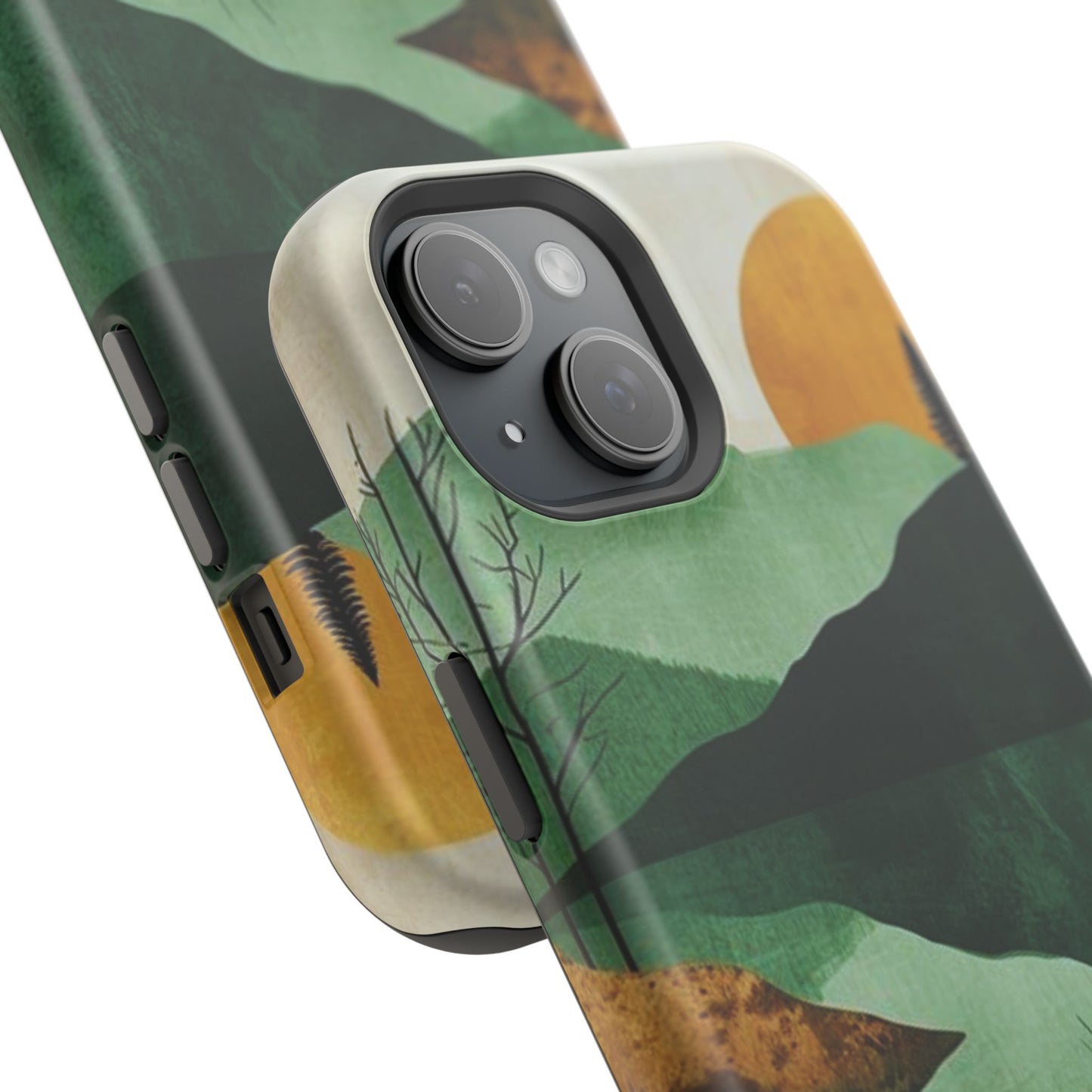 Retro Mountain Sunrise MagSafe iPhone Case – Minimalist Landscape Design, Dual-Layer Protection