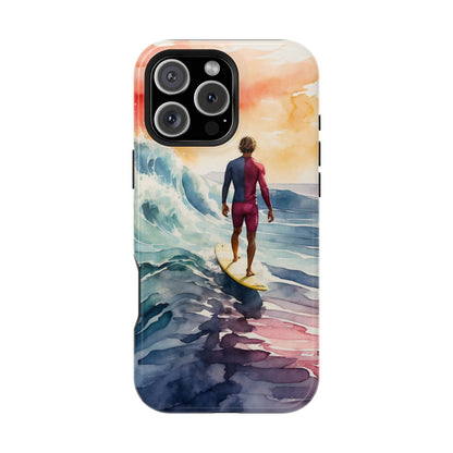 Surfer’s Sunset Wave MagSafe iPhone Case – Vibrant Watercolor Design