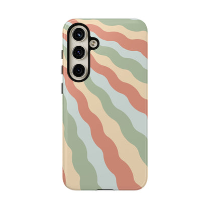 Earthy Retro Waves Samsung Galaxy Case – 70s-Inspired Wavy Stripes in Soft Green, Cream, and Rust