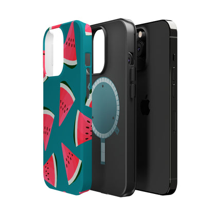 Watermelon Bliss MagSafe iPhone Case – Vibrant Summer Fruit Design on Teal Background