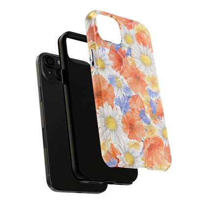 Watercolor Wildflower Pattern iPhone Case – Durable Matte Finish with Daisy, Poppy & Cornflower Design