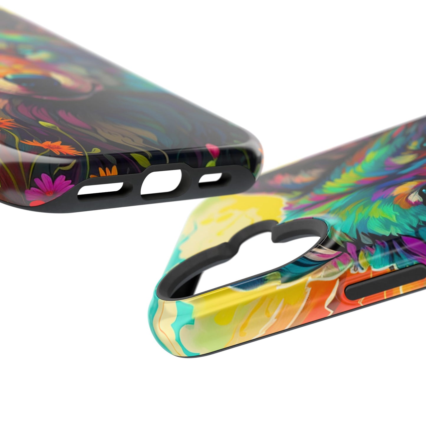 Rainbow Wolf in Bloom – MagSafe iPhone Case with Nature-Inspired Design