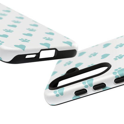 Mint Green Paw Print & Heart Samsung Galaxy Case – Cute Pet Lover’s Design