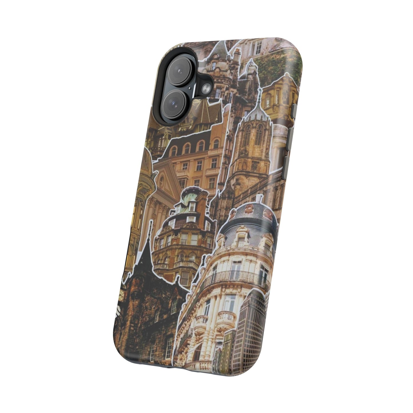 Vintage Architectural Collage MagSafe iPhone Case – Tough Dual-Layer Protection with Matte Finish