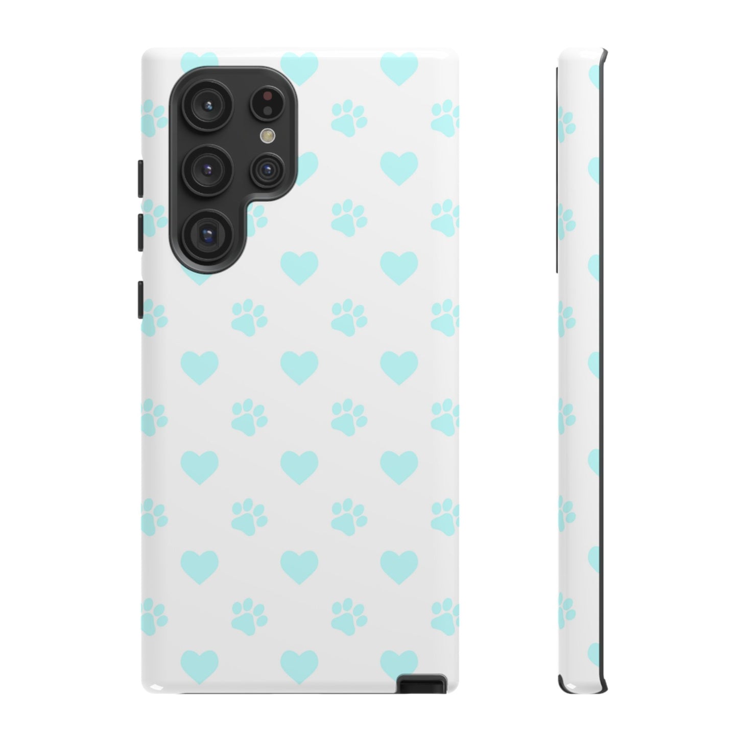 Samsung Galaxy Case - Aqua Paw Print & Heart Design