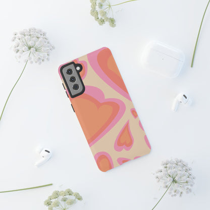 Retro Pink Hearts Samsung Galaxy Case – Shock-Resistant, Matte Finish, Dual-Layer Protection