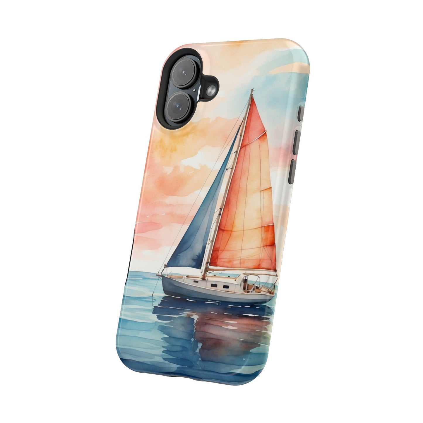 Sunset Sail MagSafe iPhone Case – Watercolor Sailboat and Sky Design