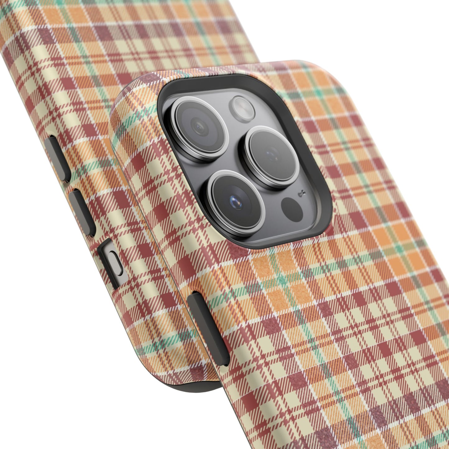 Retro Chic Plaid MagSafe iPhone Case in Red, Orange, Green & Cream – Vintage Design Meets Modern Tech