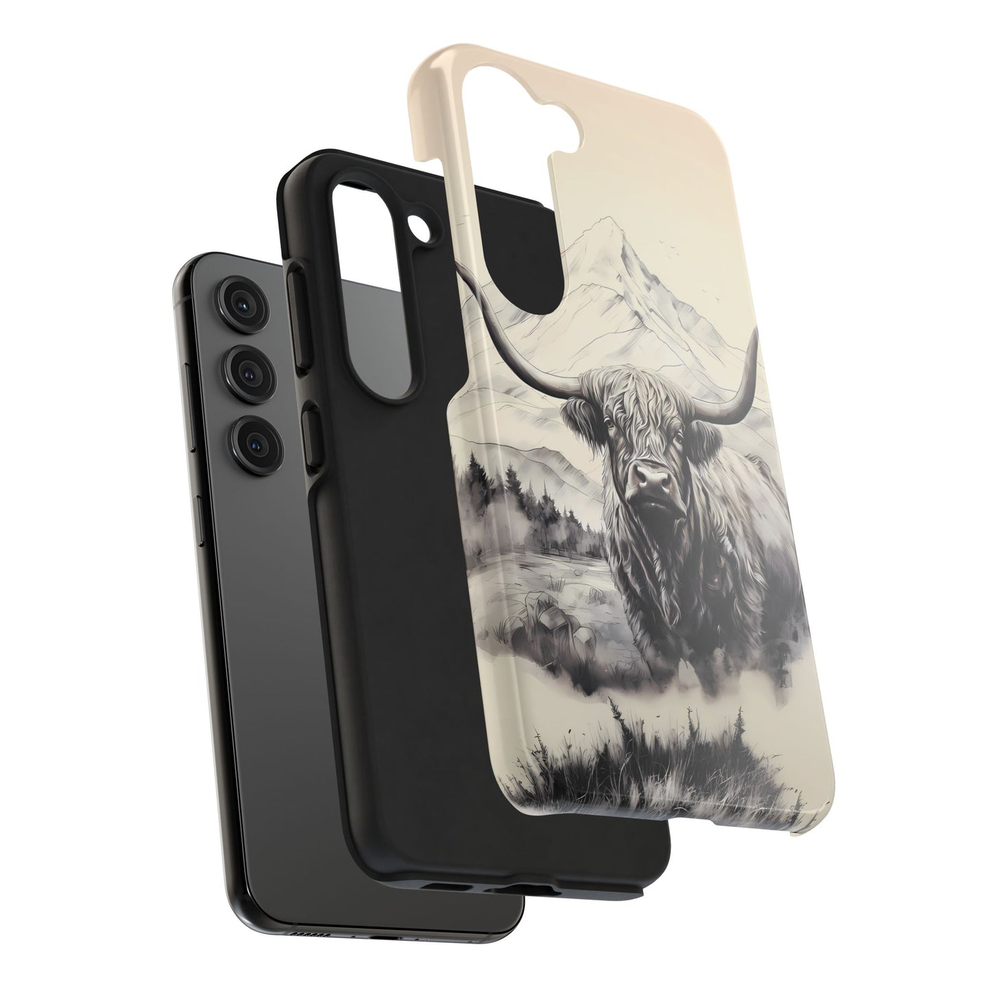 Highland Cow with Majestic Mountain Valley Backdrop | Western Cowgirl Phone Cases